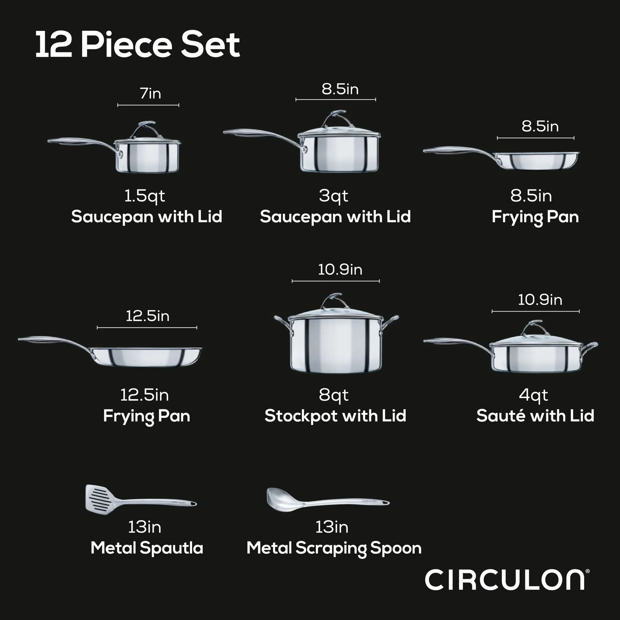 10-Piece Cookware Set Sit with 2-piece Bonus Utensil Set