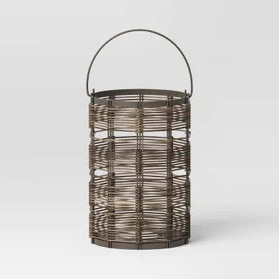 11" Metal and Wicker Woven Small Round Battery LED Outdoor Lantern Assorted Grays - Threshold