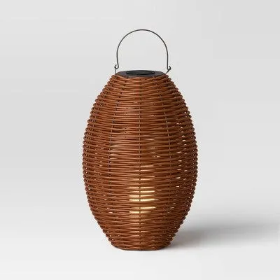 29"x19.4" Resin Wicker Woven Large LED Outdoor Lantern Dark Brown - Threshold