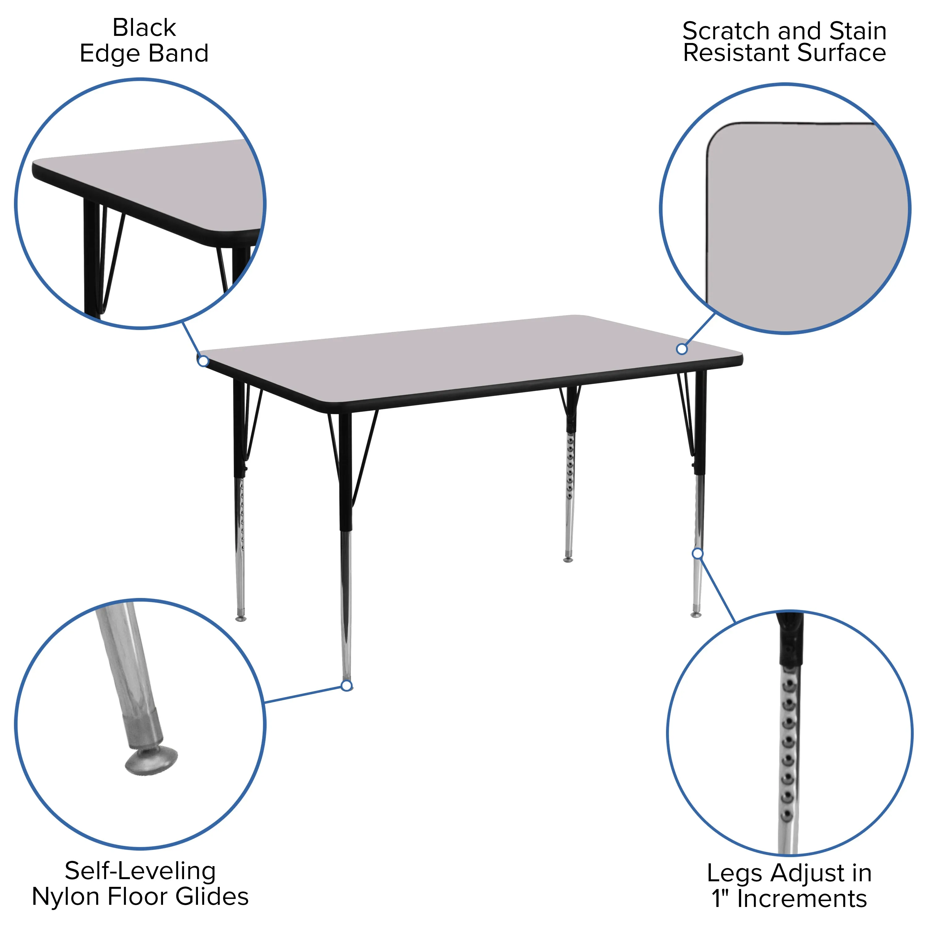 30x48 REC Grey Activity Table XU-A3048-REC-GY-T-A-GG