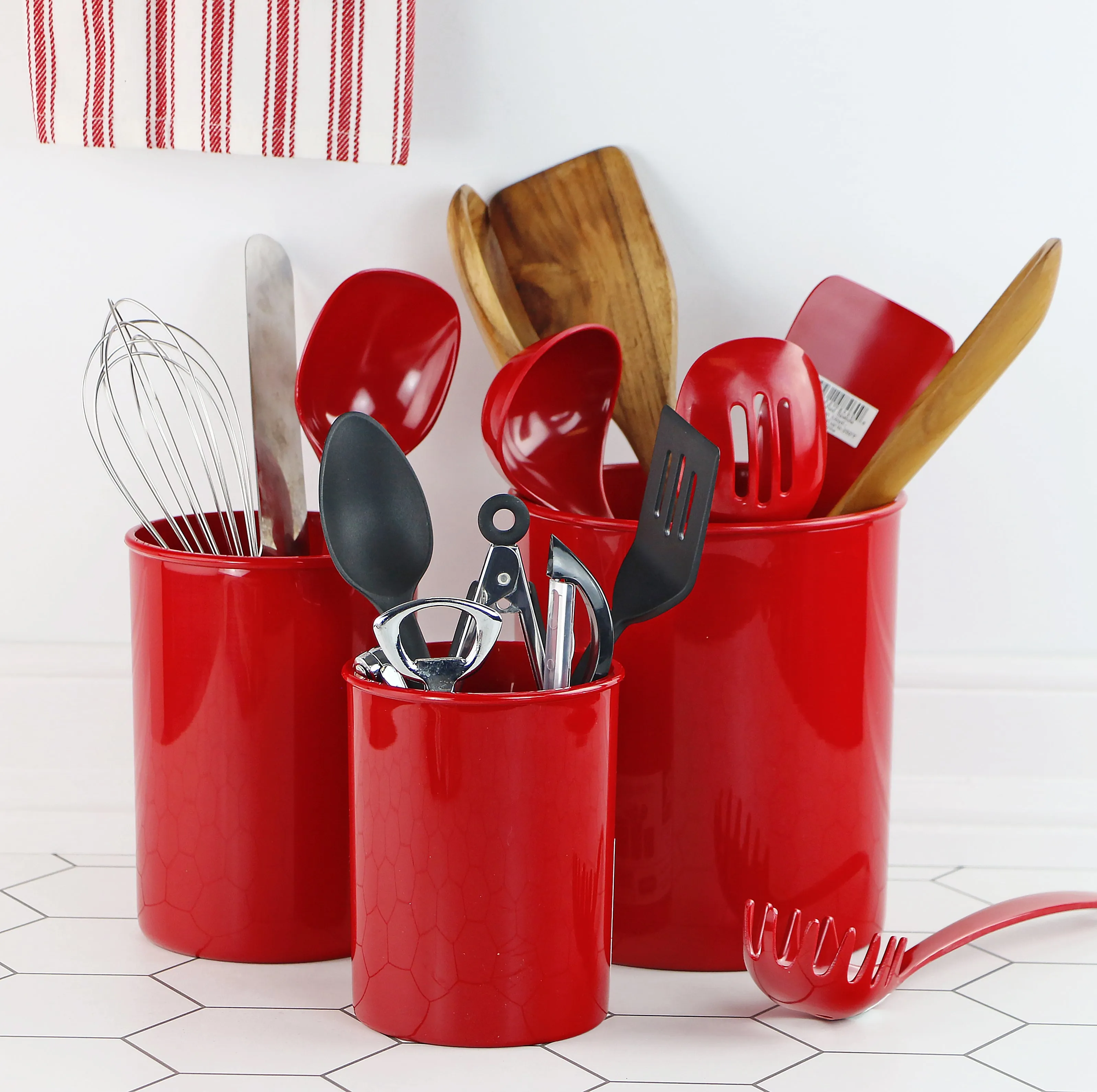 3pc Plastic Utensil Holders, Red