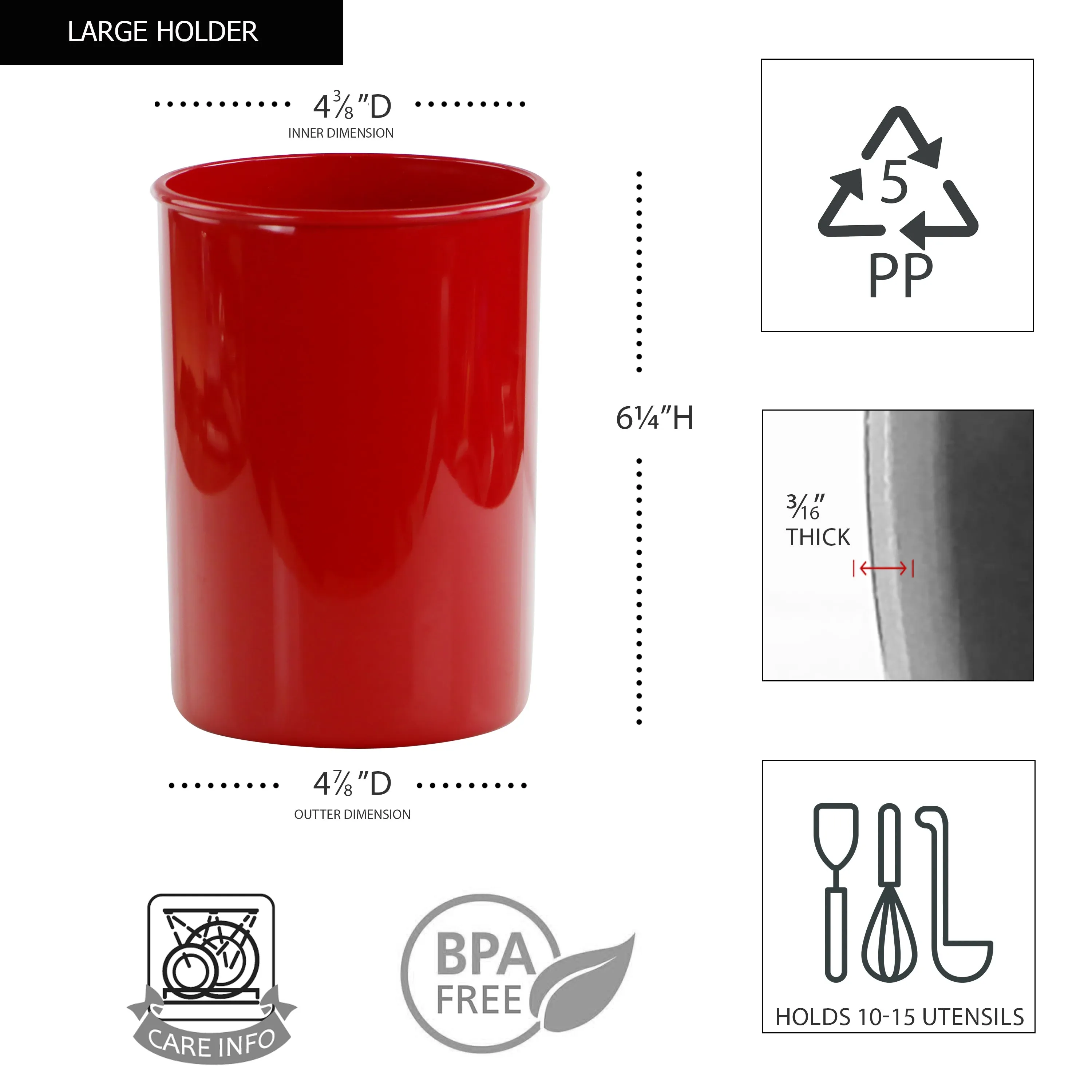 3pc Plastic Utensil Holders, Red