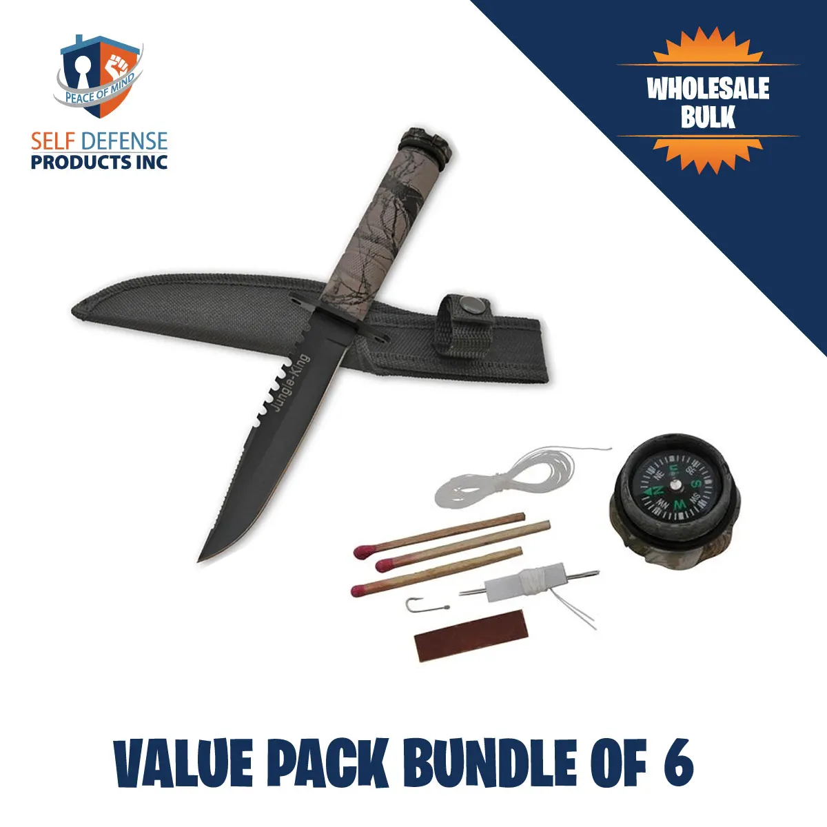 6 Units Tactical Jungle King Survival Knife with Holster Value Pack