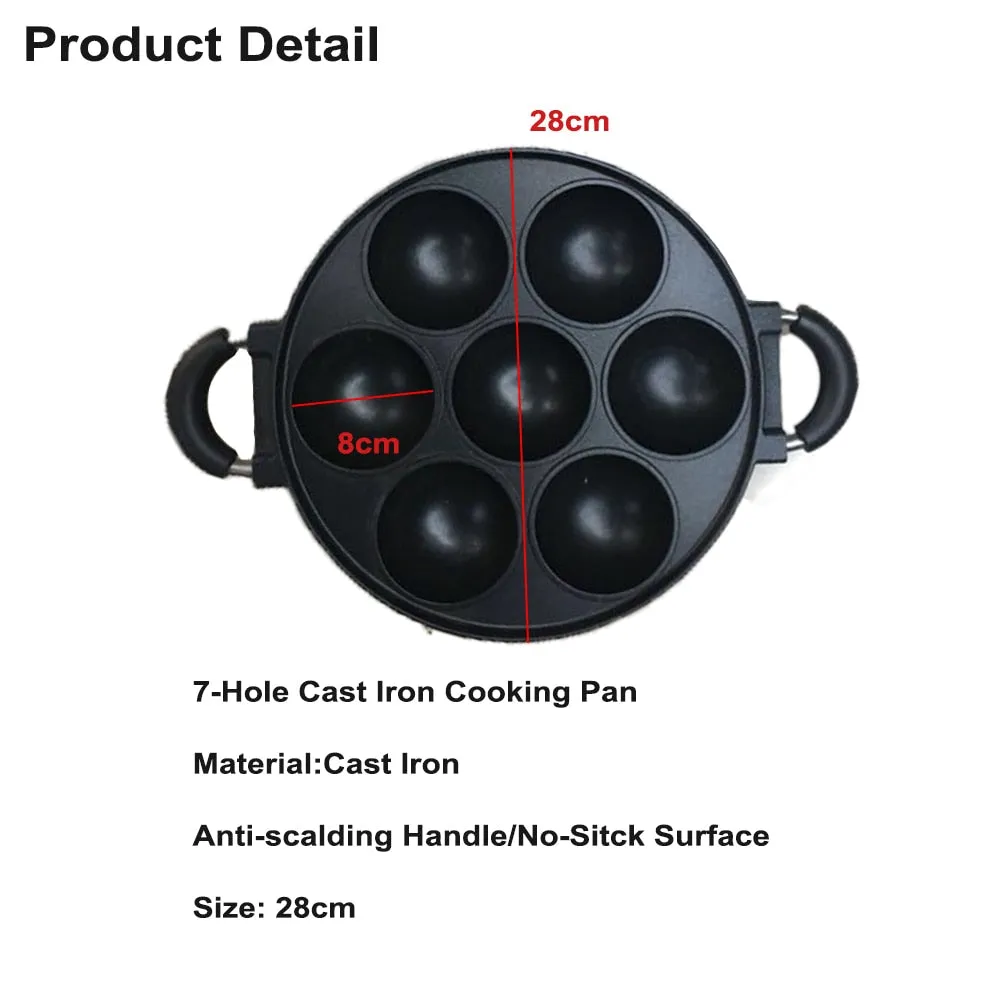 7-Hole Cake Cooking Pan Cast Iron Omelette Pan Non-stick Cooking Pot