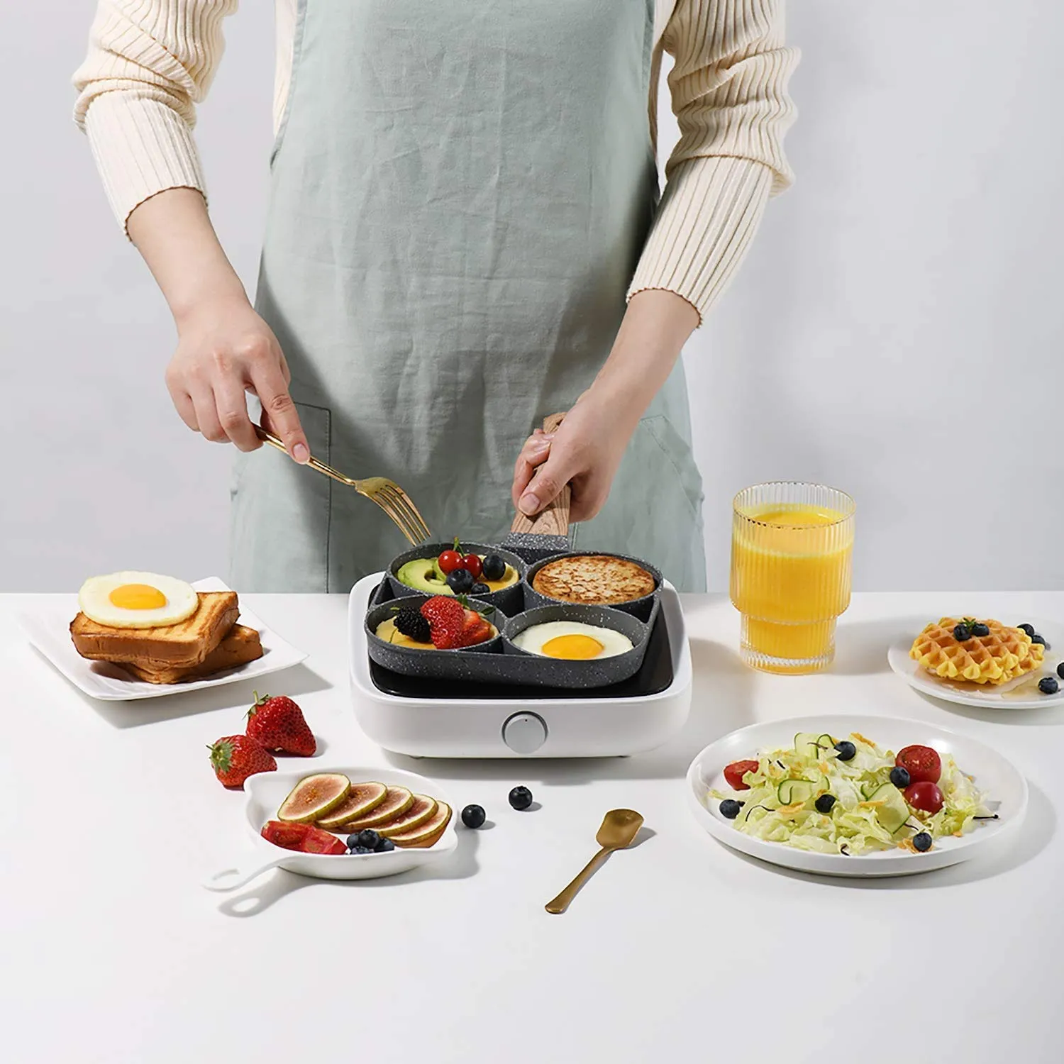 Baboies Ceramic Non-Stick Frying Pan With 4 Hole Pancake Pan Fried Egg Burger Pan, 7.5 IN, Multicolor