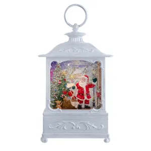 Battery Operated Warm White LED Lighted Santa With Gifts Lantern