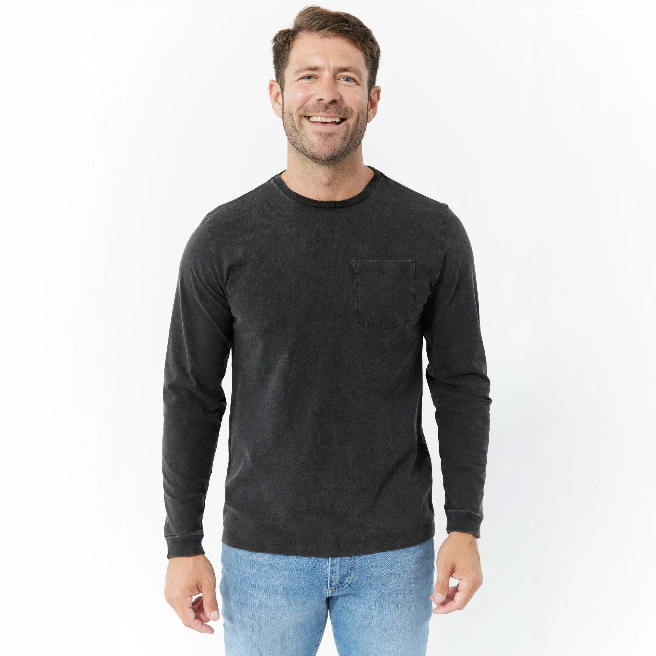 Black Long Sleeve Pima Cotton Crew Neck Tee