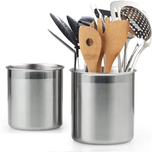 Cook N Home Stainless Steel Utensil Holder Jumbo 2PC set, 5.5-inch x 6.3-inch and 6.3-inch x 7.08-inch, Silver