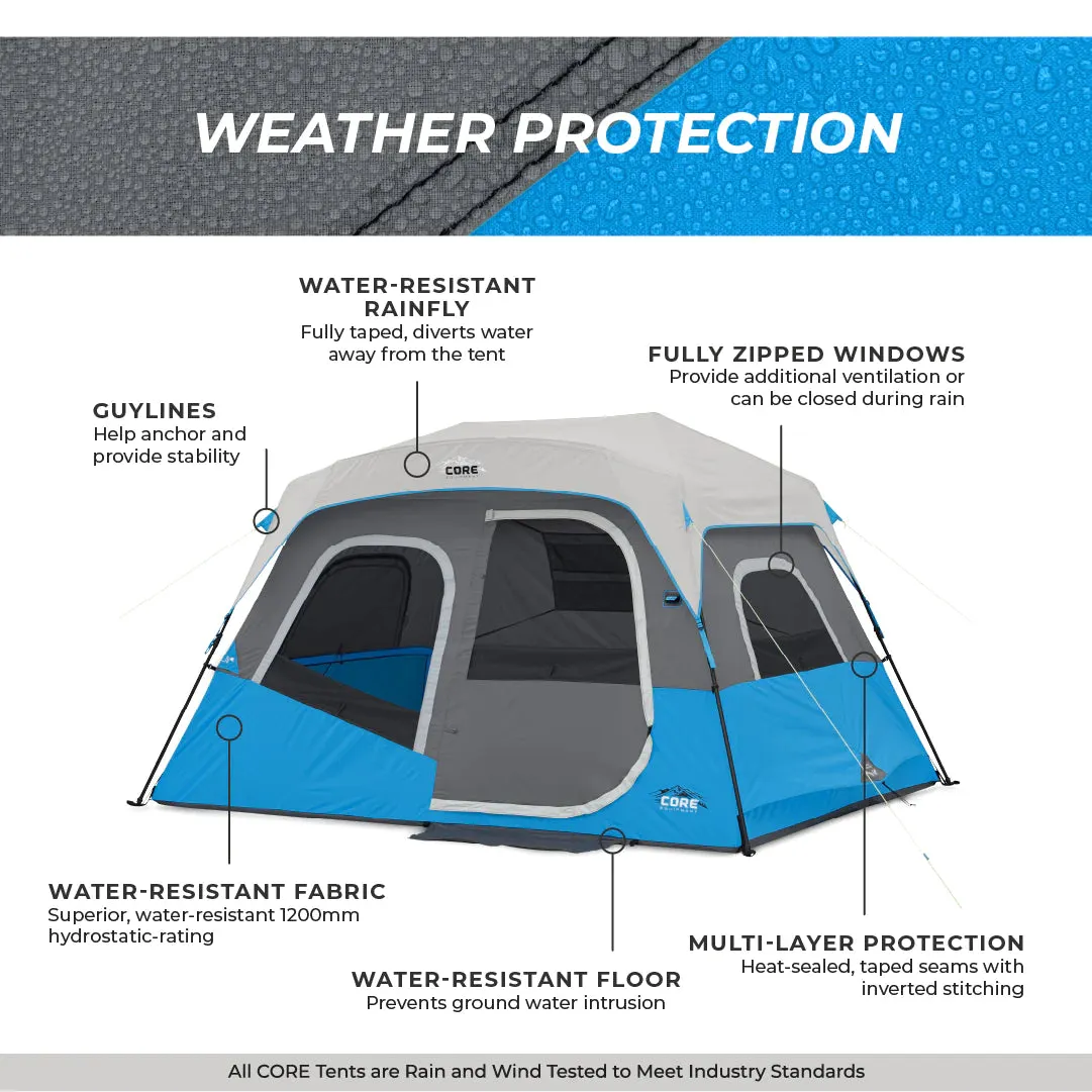 CORE 6 Person Lighted Instant Cabin Tent 11’ x 9’