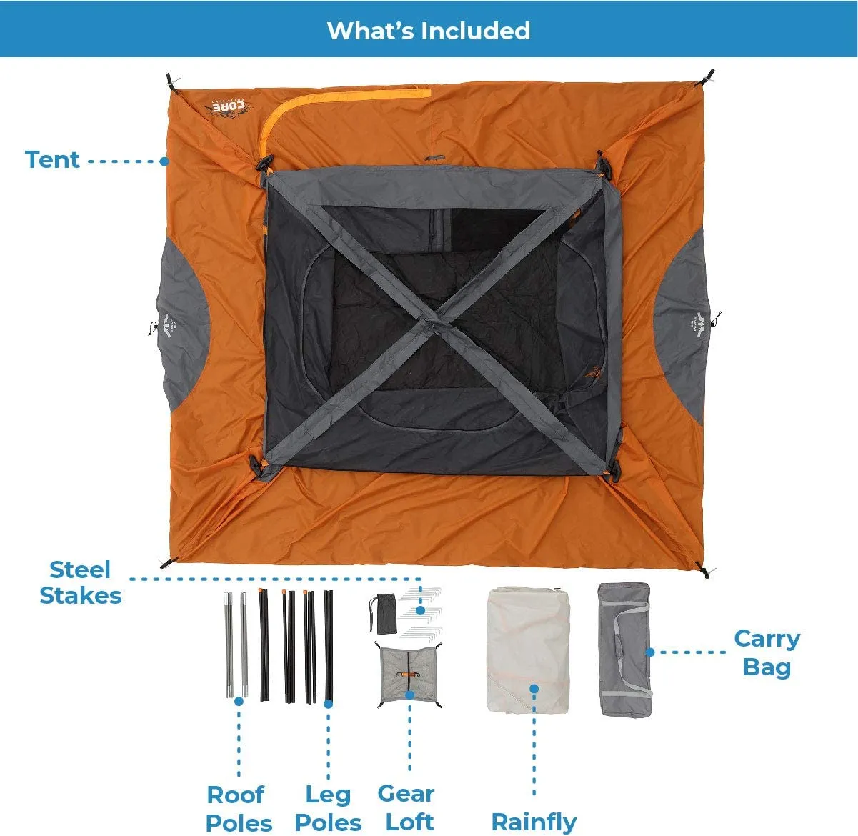 CORE 6 Person Straight Wall Cabin Tent 10' x 9'