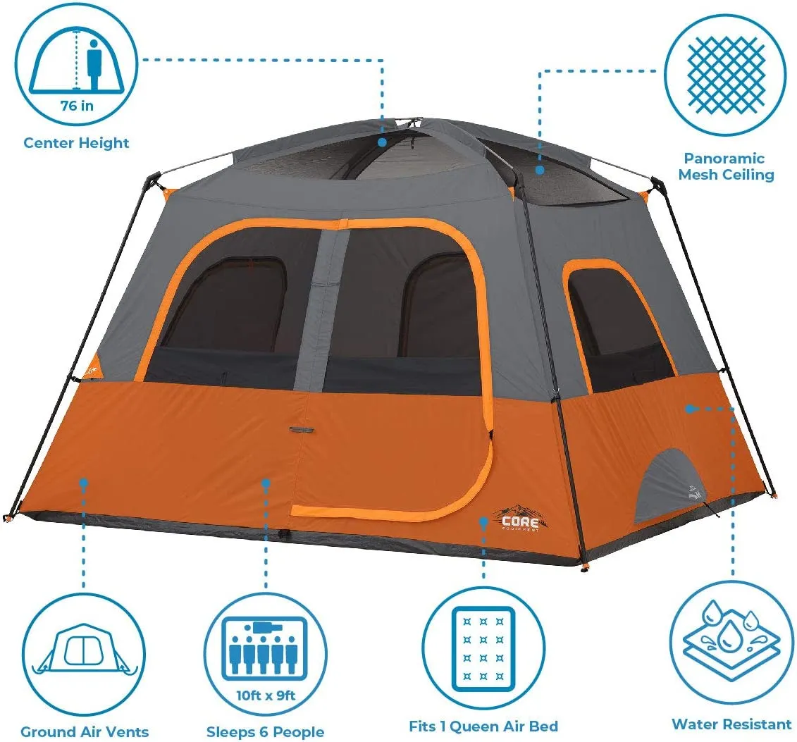 CORE 6 Person Straight Wall Cabin Tent 10' x 9'