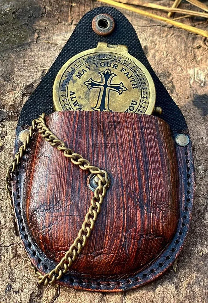 Directional Engraved Compass Working May Your Faith Always Guide You, Baptism Gifts With Leather Case or Wooden Case for Loved Ones, Son