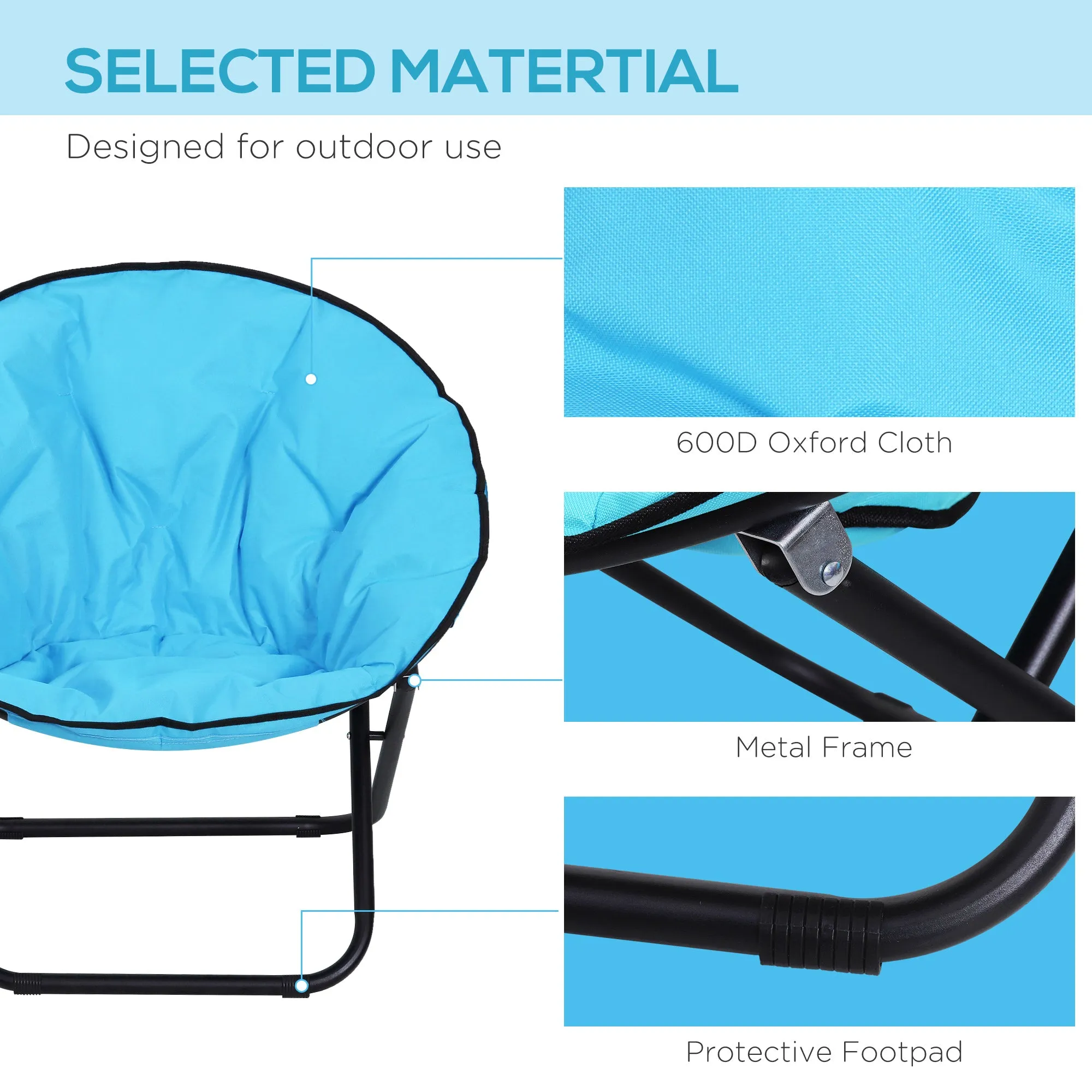 Garden Folding Portable Padded Saucer Moon Chair Padded Round Outdoor Camping Travel Fishing Seat Blue