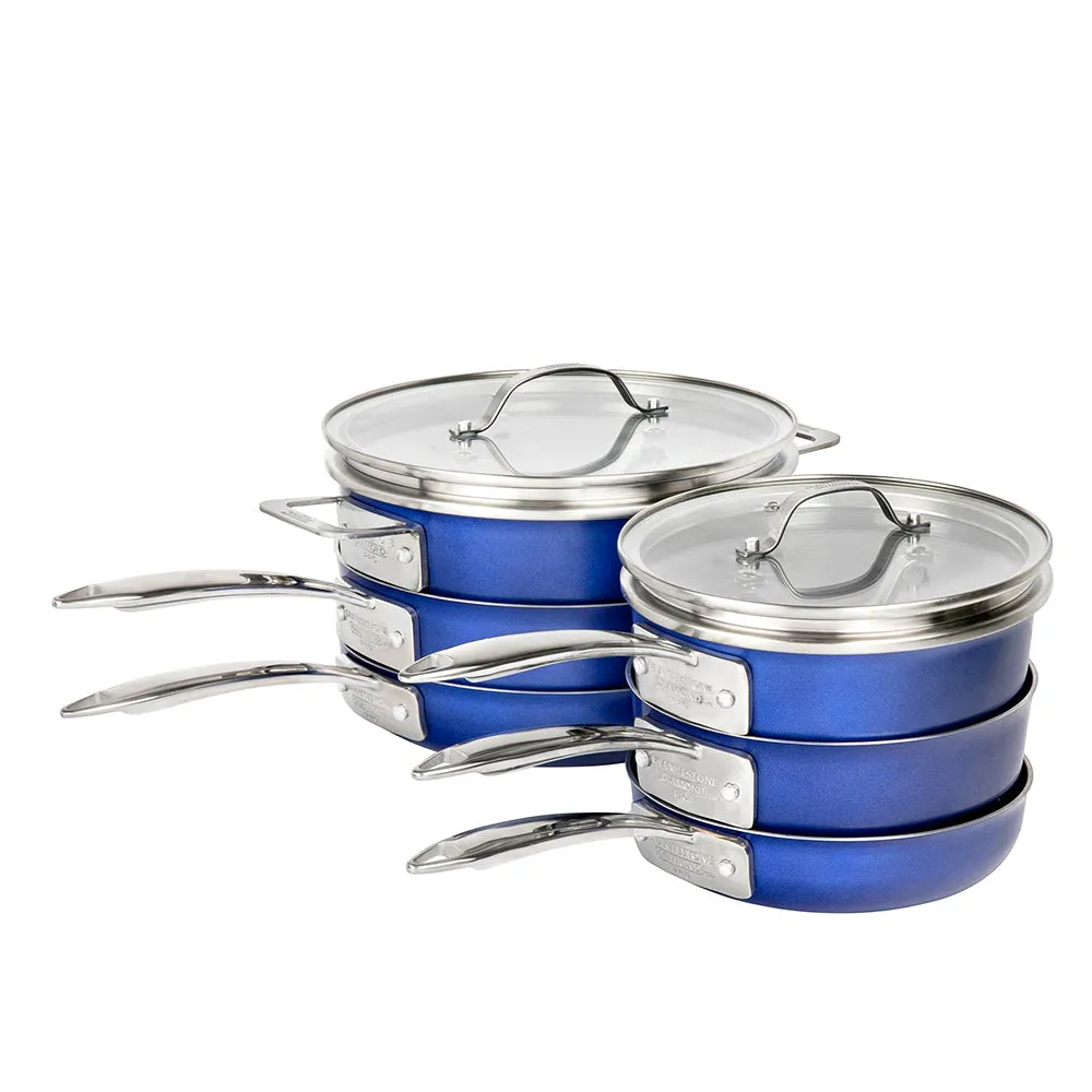 Granitestone Stackmaster Blue 15 Piece Pro Series Stackable Hard Anodized Cookware Set