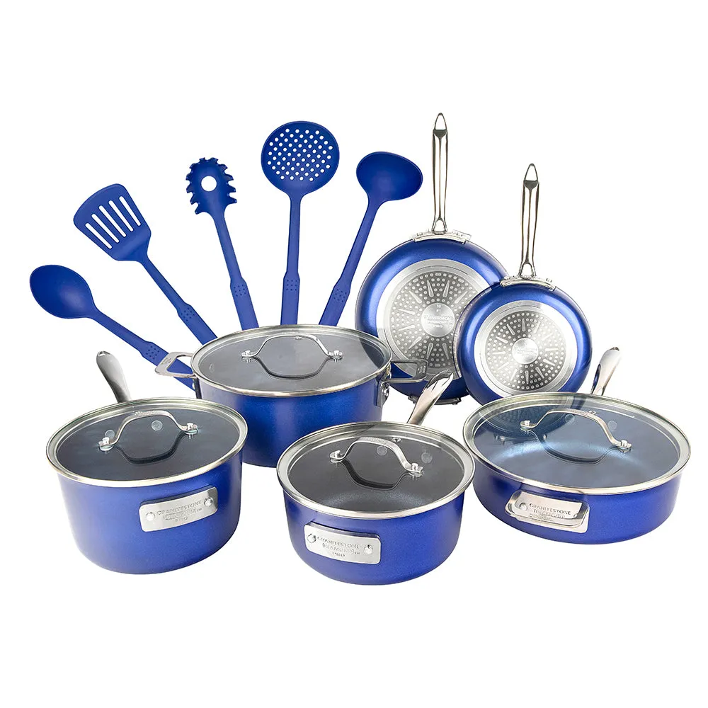 Granitestone Stackmaster Blue 15 Piece Pro Series Stackable Hard Anodized Cookware Set