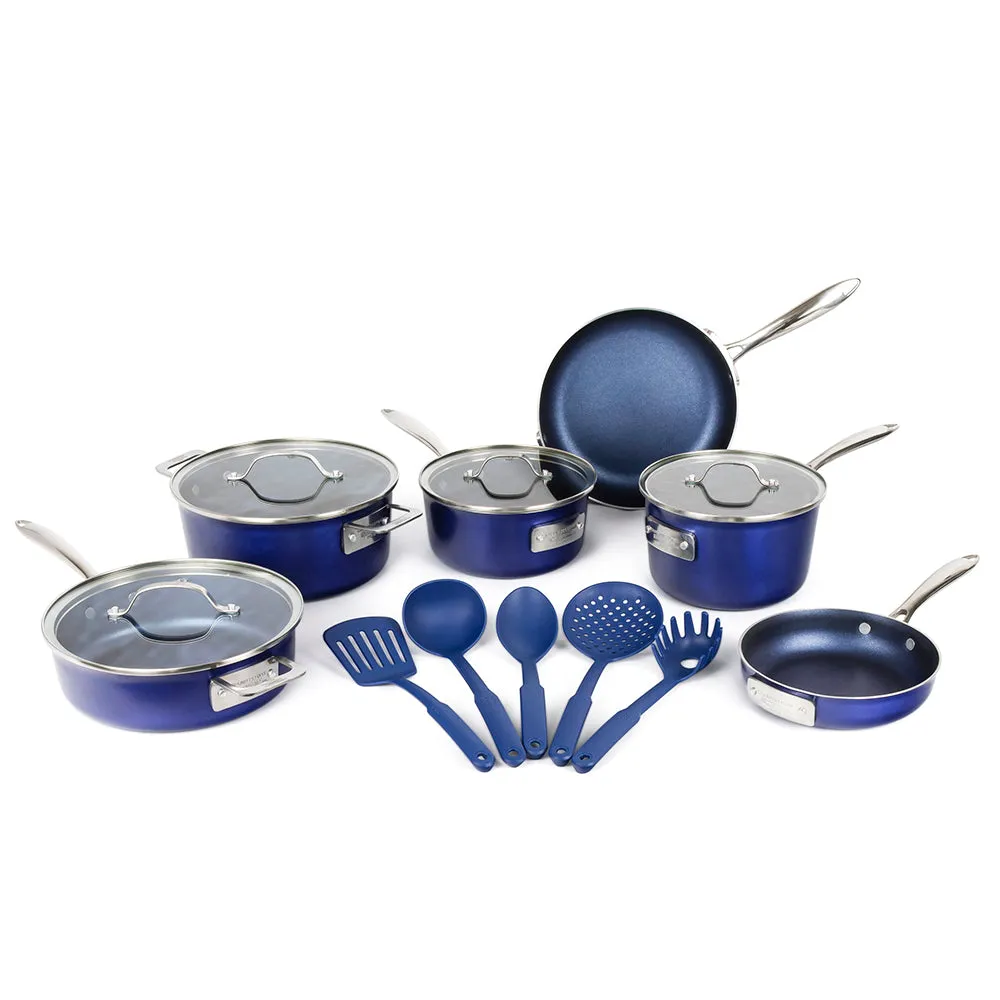 Granitestone Stackmaster Blue 15 Piece Pro Series Stackable Hard Anodized Cookware Set