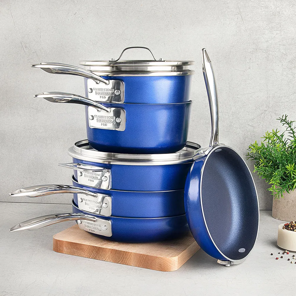 Granitestone Stackmaster Blue 15 Piece Pro Series Stackable Hard Anodized Cookware Set