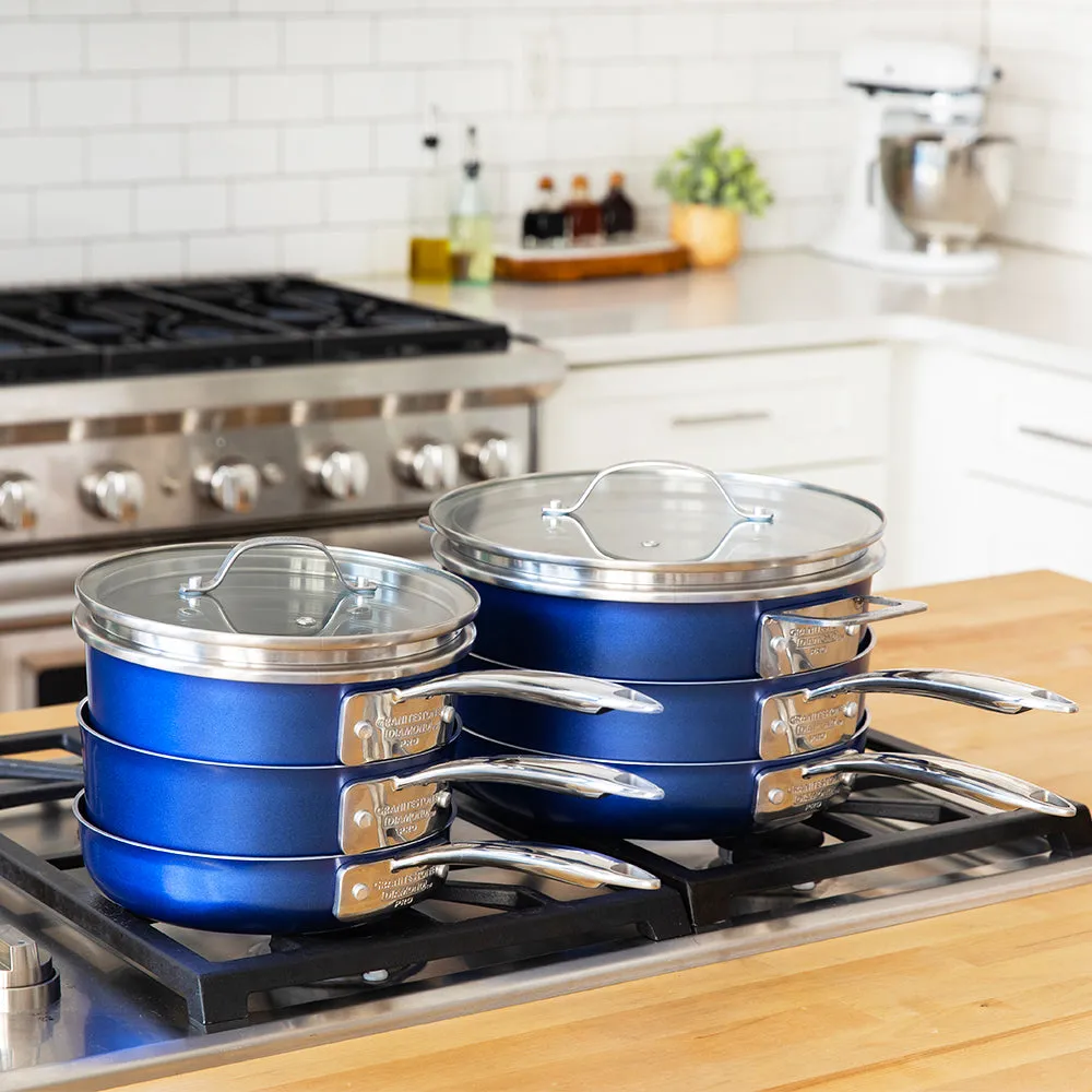 Granitestone Stackmaster Blue 15 Piece Pro Series Stackable Hard Anodized Cookware Set