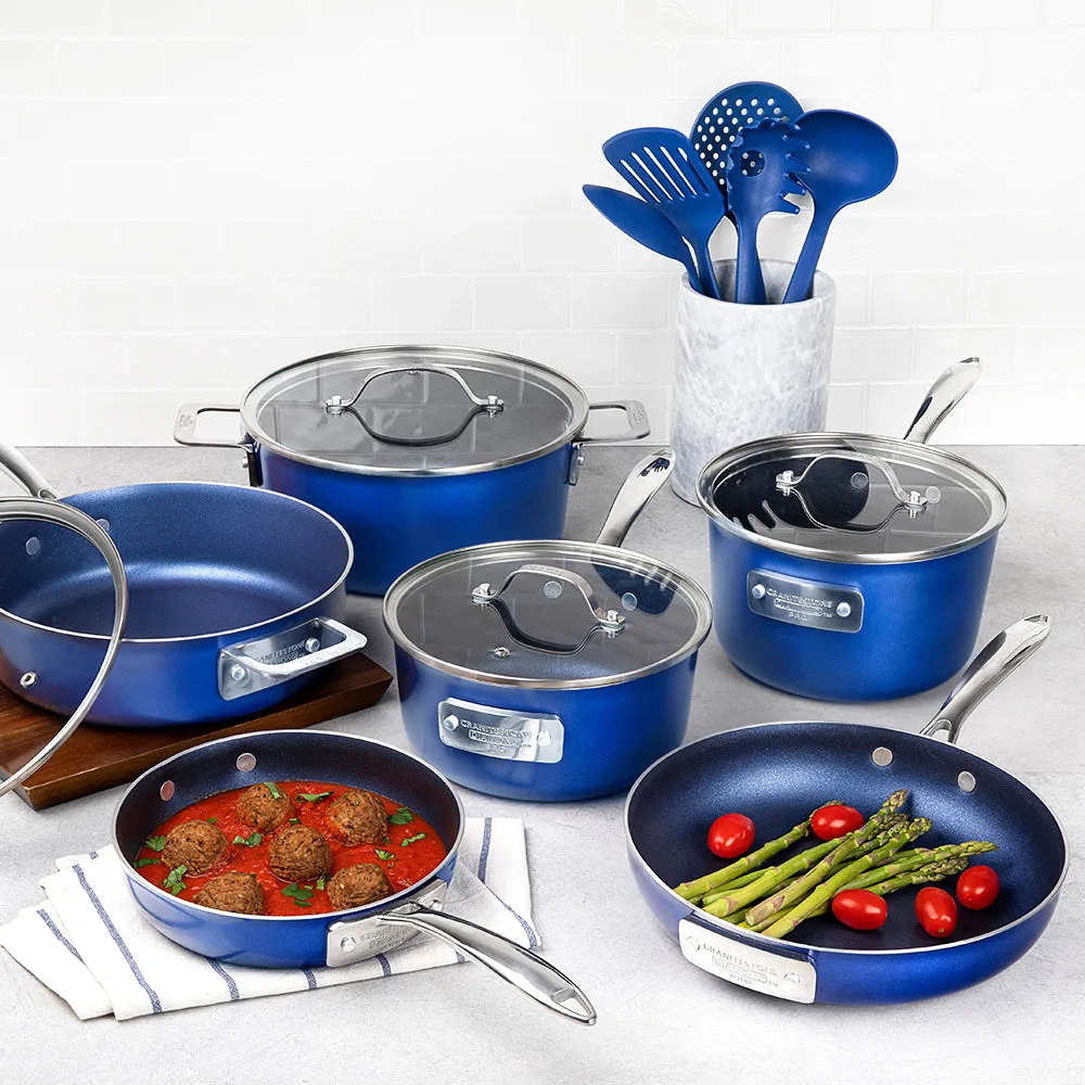 Granitestone Stackmaster Blue 15 Piece Pro Series Stackable Hard Anodized Cookware Set