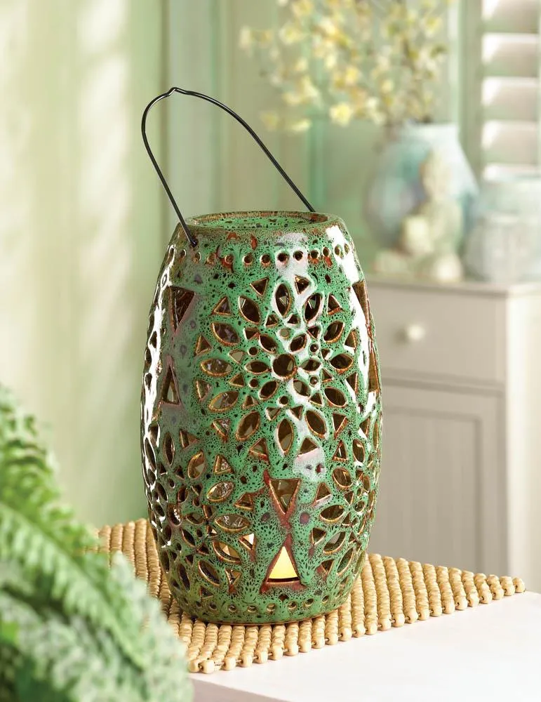 Green LED Candle Lantern