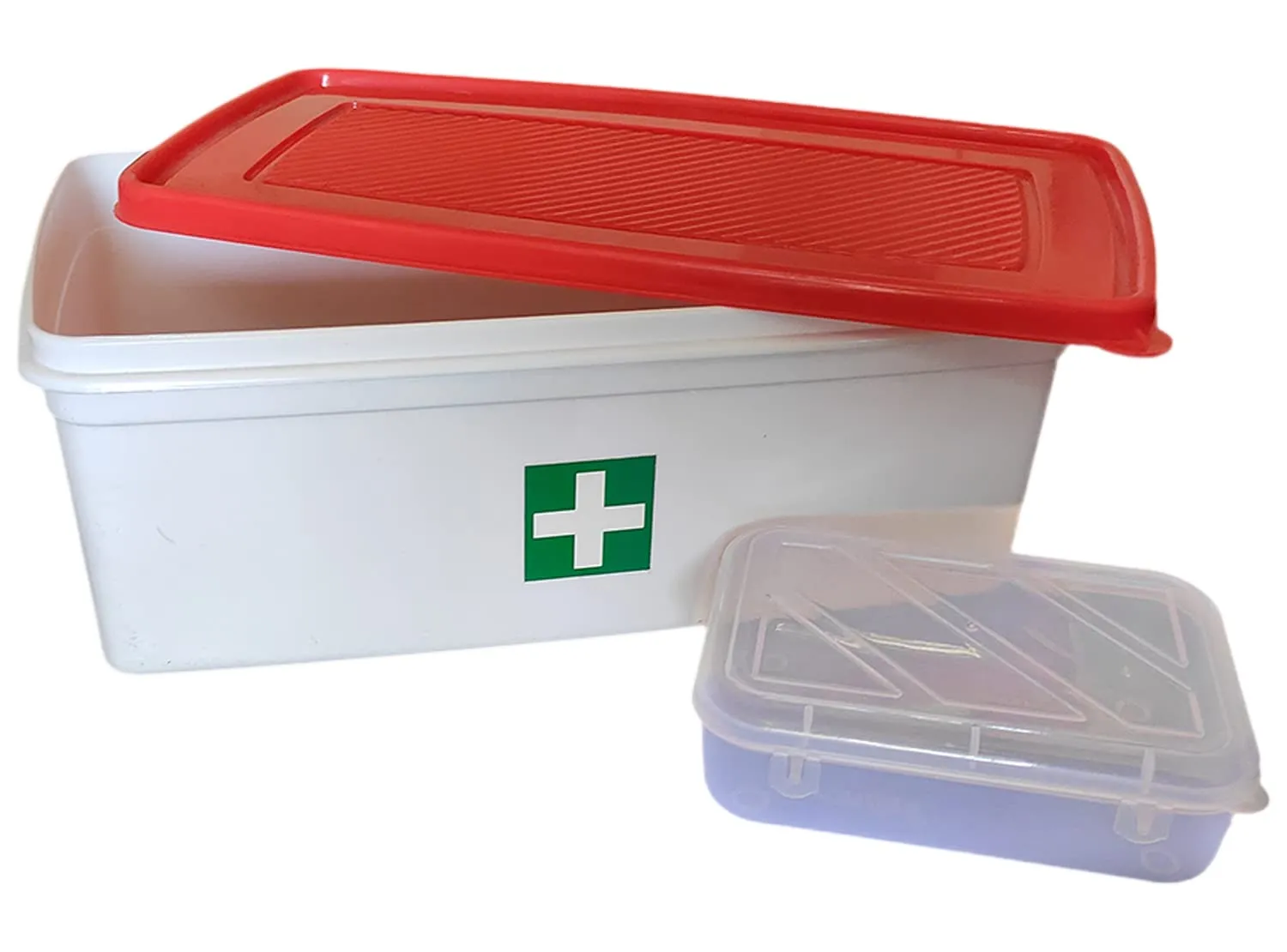 Kuber Industries Multiuses Plastic Medicine/First Aid Box & Lid- Pack of 2 (Red & White)-50KM01119