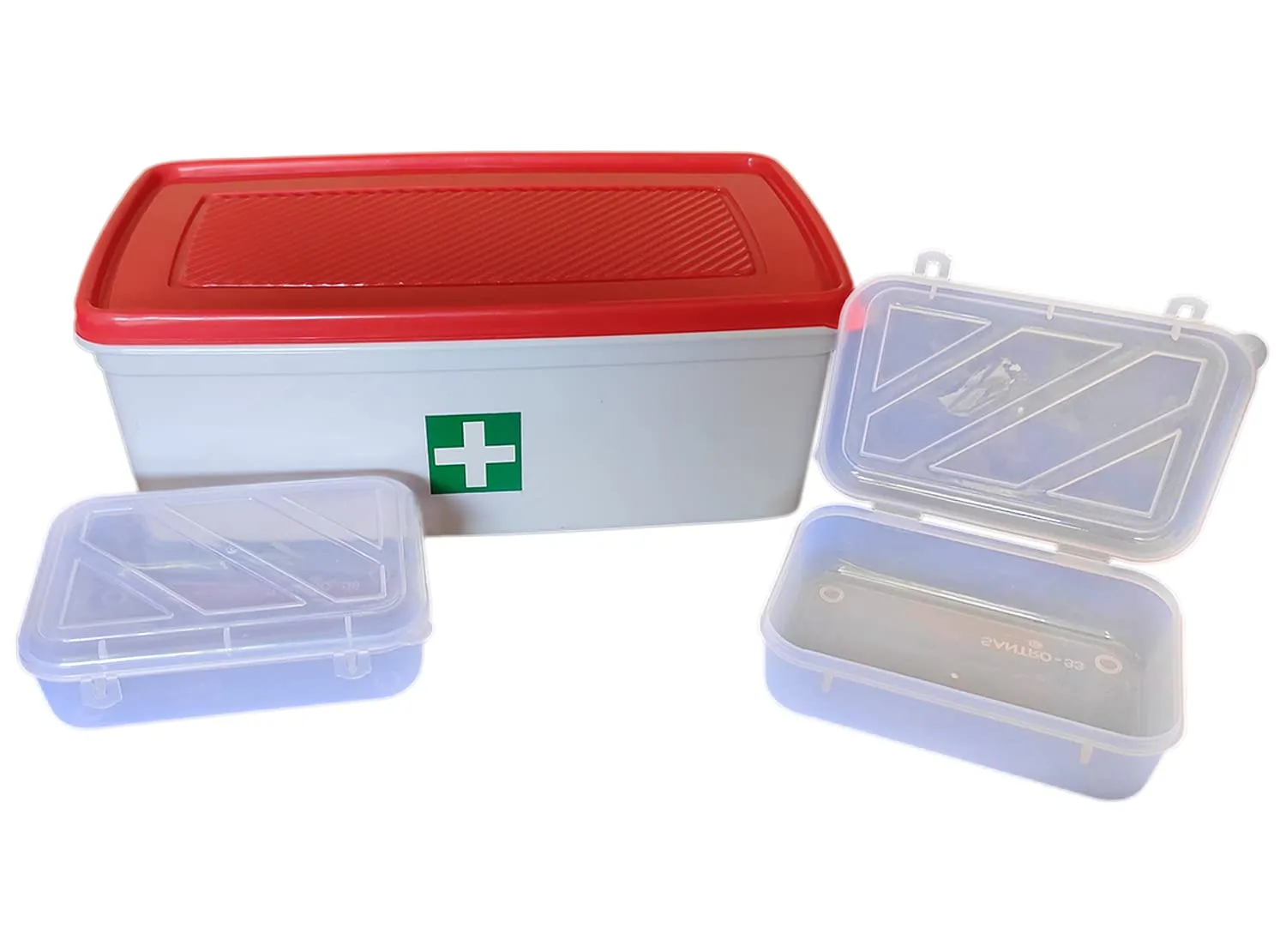 Kuber Industries Multiuses Plastic Medicine/First Aid Box & Lid- Pack of 2 (Red & White)-50KM01119