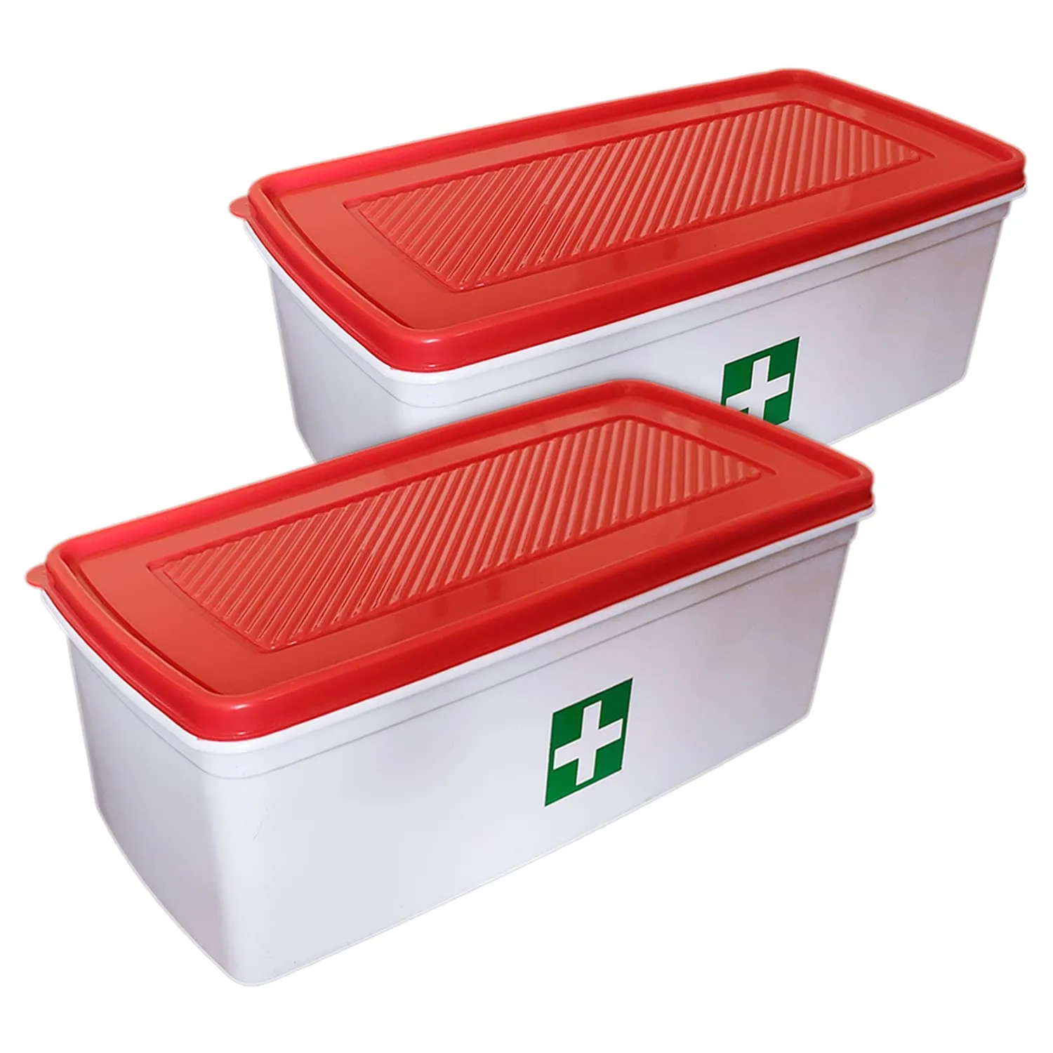 Kuber Industries Multiuses Plastic Medicine/First Aid Box & Lid- Pack of 2 (Red & White)-50KM01119