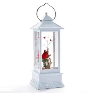 Lantern with Cardinals and LED Light