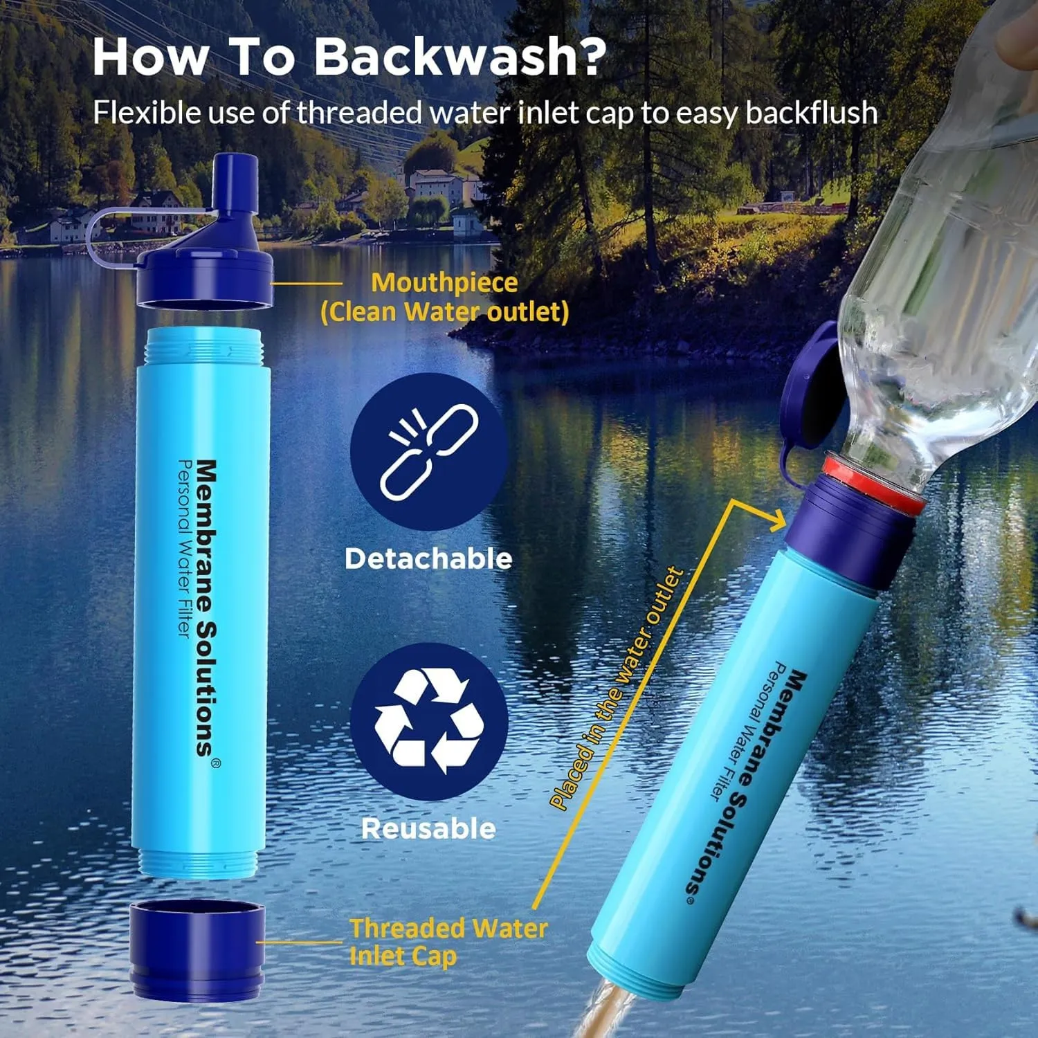 Membrane Solutions Personal Water Filter Purifier Straw