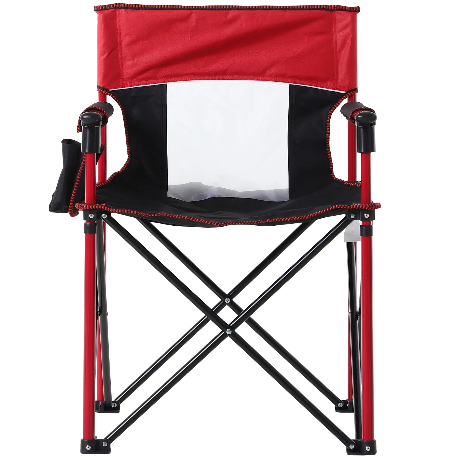 Metal Frame Sponge Padded Folding Camping Chair w/ Pockets Red