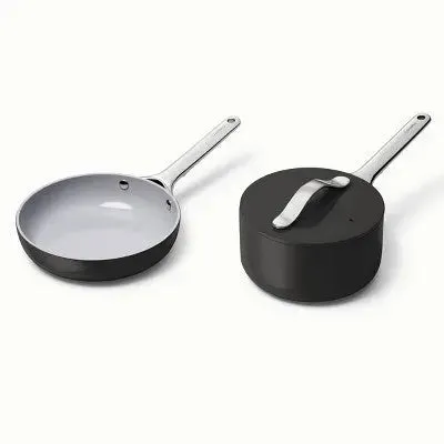 New - Caraway Home 2pc Nonstick Ceramic Mini Fry Pan and Mini Sauce Pan Set Charcoal