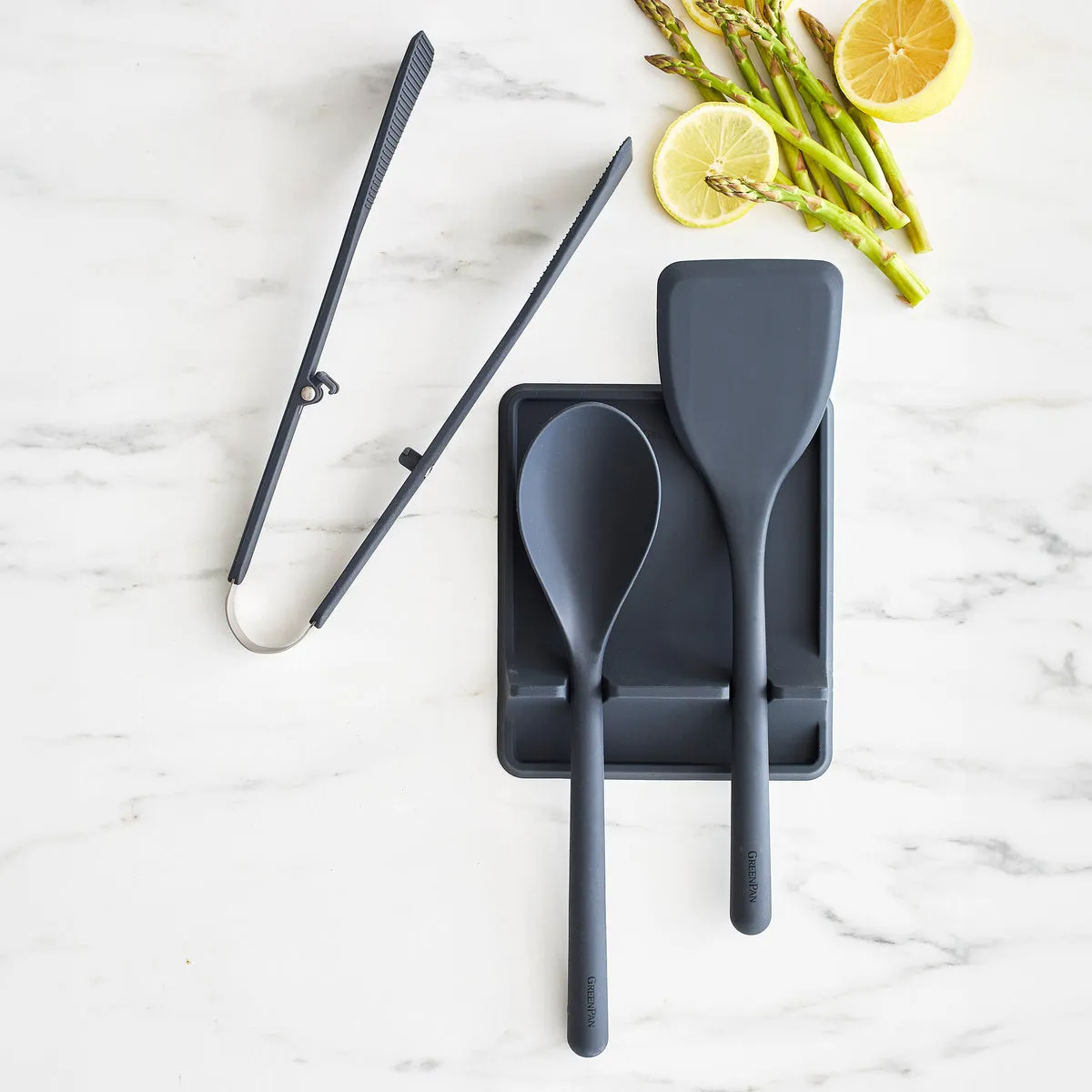 Platinum Silicone 4-Piece Utensil and Tool Rest Set | Gray