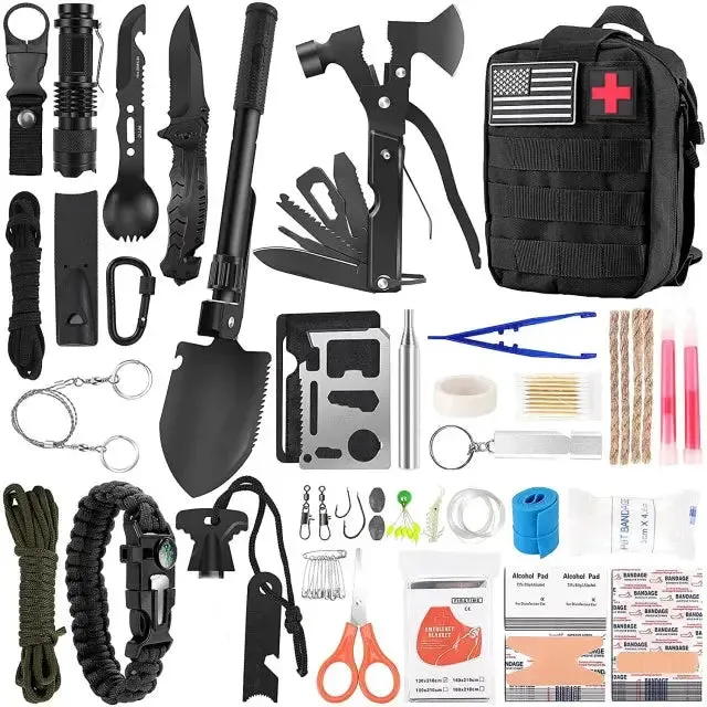 Survival First Aid Kit 142Pcs IFAK Molle System Compatible Outdoor Gear Emergency Kits Trauma Bag for Camping Hunting Adventures