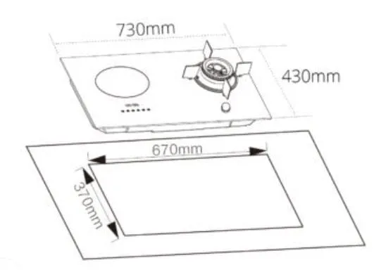 Tecno Uno UK 7338 Hybrid Hob Black Tempered  Glass 73cm 1x Induction Hob