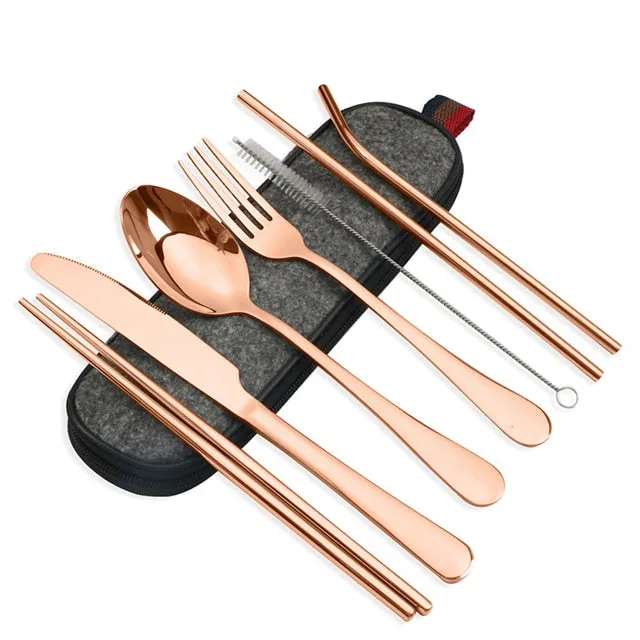 TEEK - Scrumptious 8 Pcs/set Reusable Stainless Steel Utensil Set