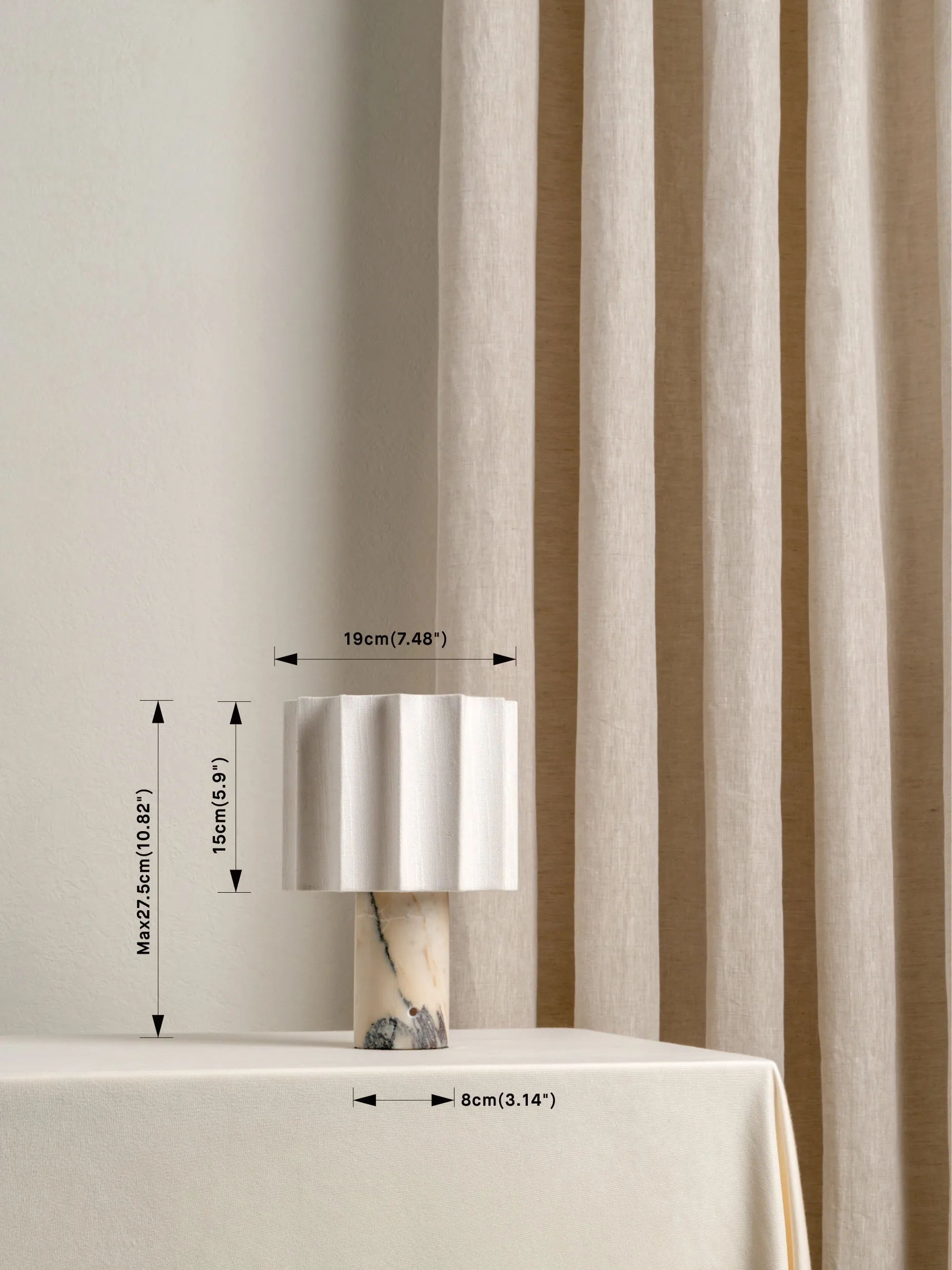 Valli - Viola Calacatta marble and linen rechargeable table lamp