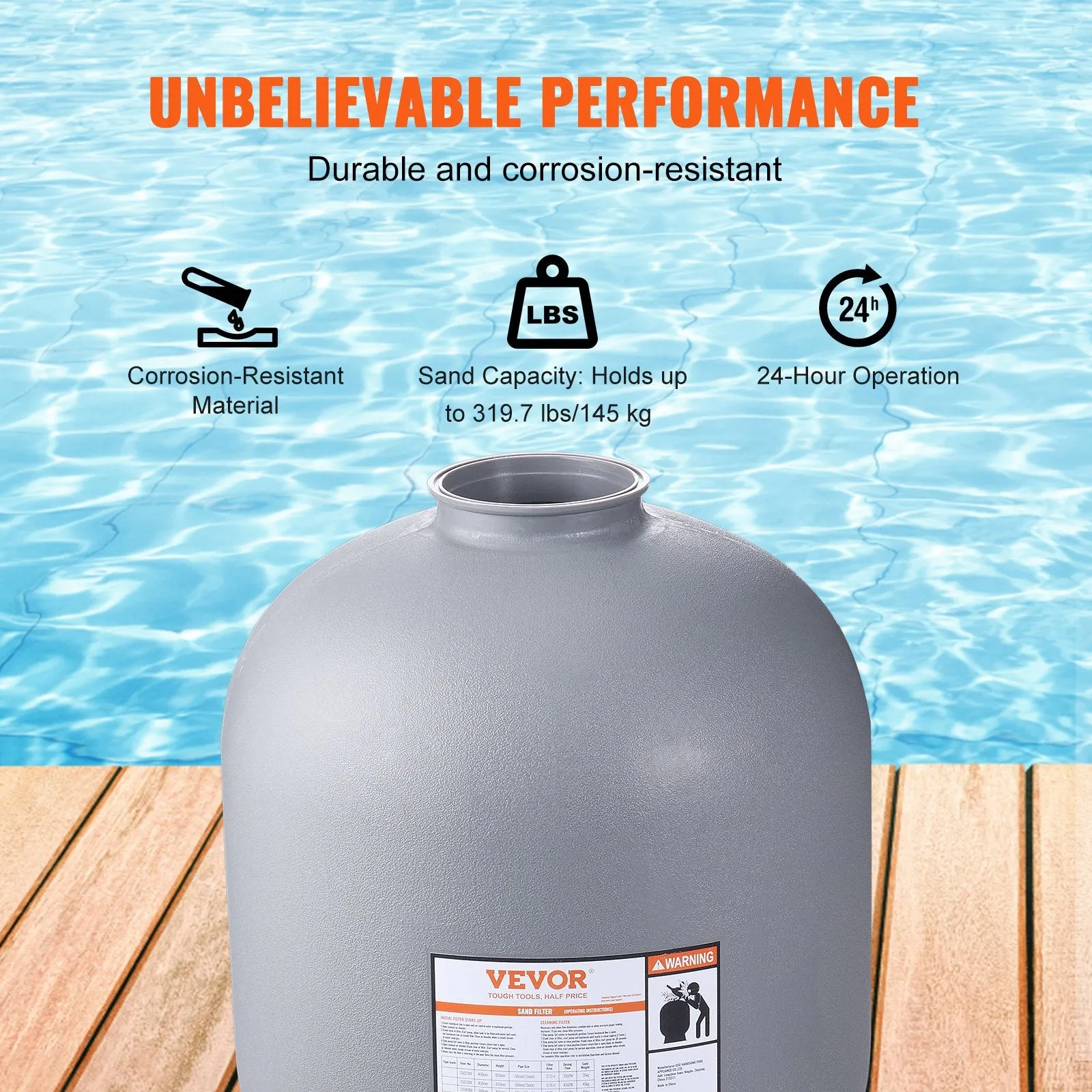 Vevor Sand Filter for Above & Inground Pool 24-inch 65 GPM Flow Rate New