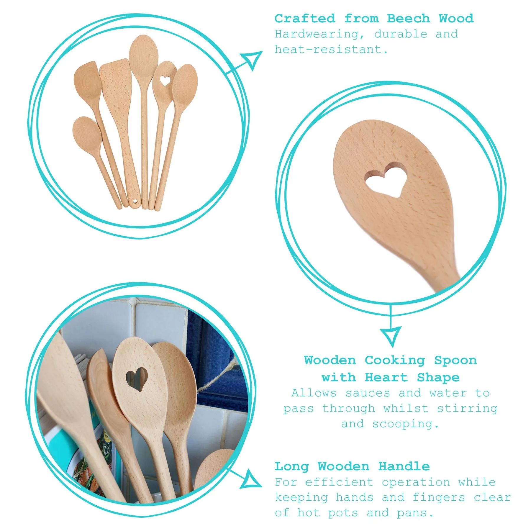 Wooden Heart Cooking Spoon - 30cm - By Argon Tableware